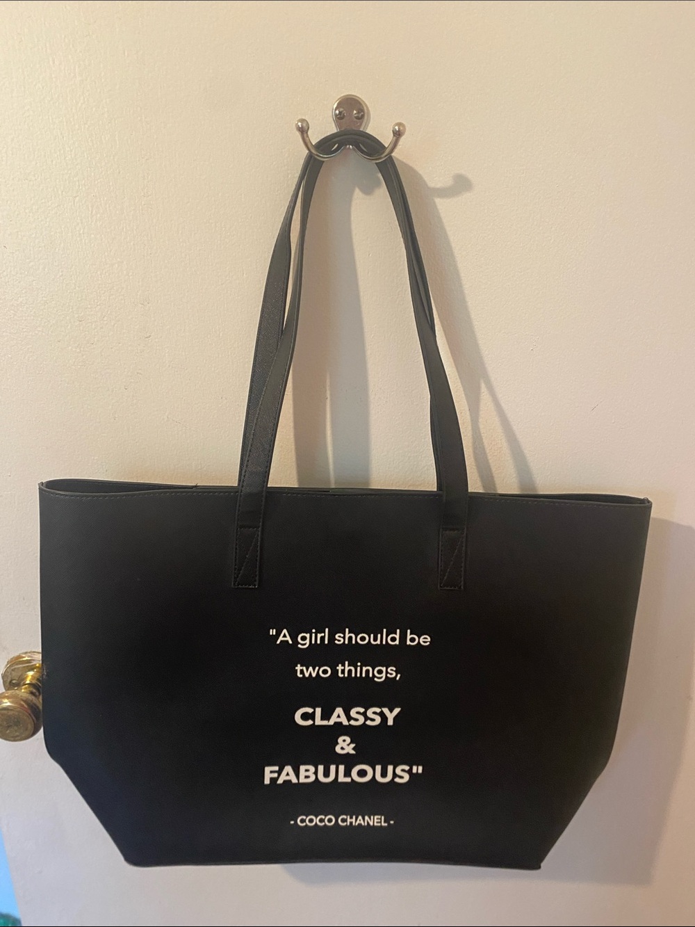 Black Tote Bag with White Quote Print - Chic Everyday Carry